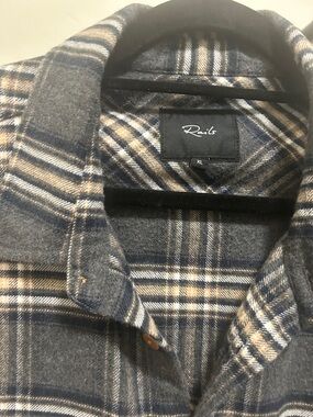 Rails Men's Plaid Shirt Jacket in Gray and Navy with Tan Accents